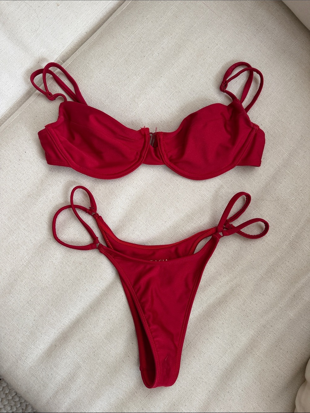 Red Underwire Bikini Set with Double-Strap Top